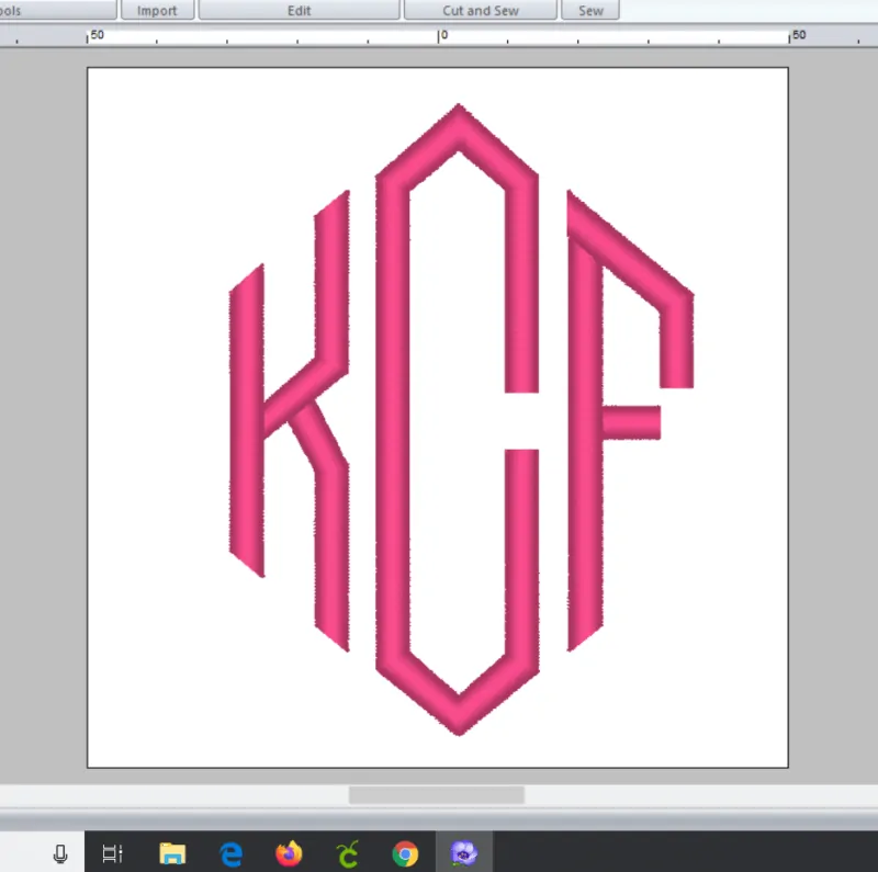 example of a monogram with middle letter larger made with embroidery program