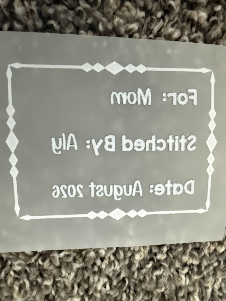 view of the label after powdering